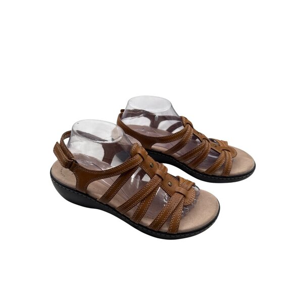 Clarks Size 10 Tan Casual Open Toe Strappy Sandals Backstrap Cushioned Sole - Picture 3 of 8